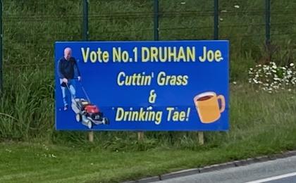 'Cuttin' grass and drinking tae': Social media reacts to bizarre local election poster 