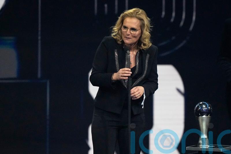 England’s Sarina Wiegman and Mary Earps celebrate success at Best FIFA Awards