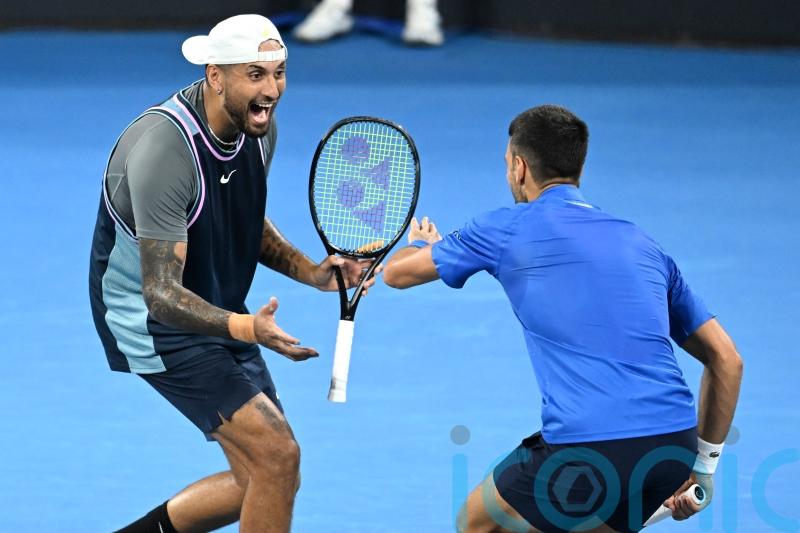 Nick Kyrgios celebrates return from injury with Novak Djokovic doubles victory